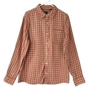 Orvis Active Fit Orange Plaid Button Up Shirt M Collared Long Sleeve Pocket